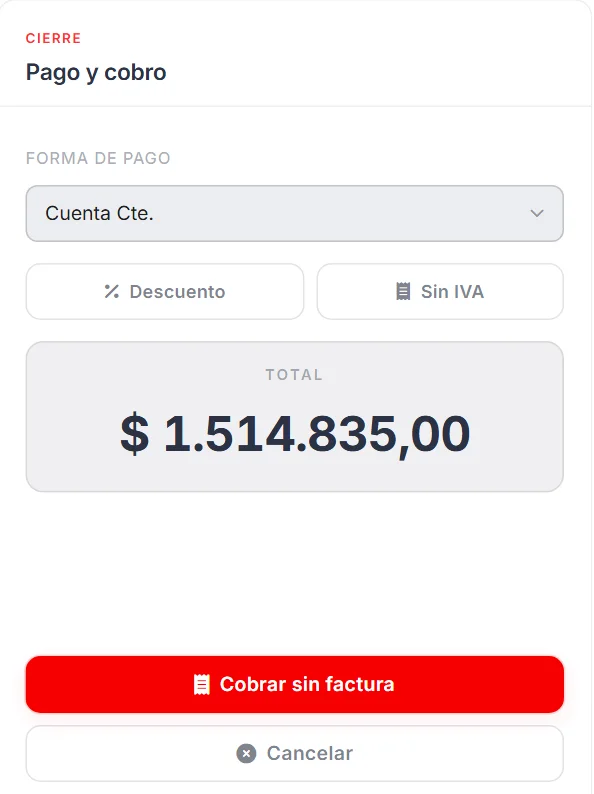 Cobro de una venta de $1.514.835 en cuenta corriente