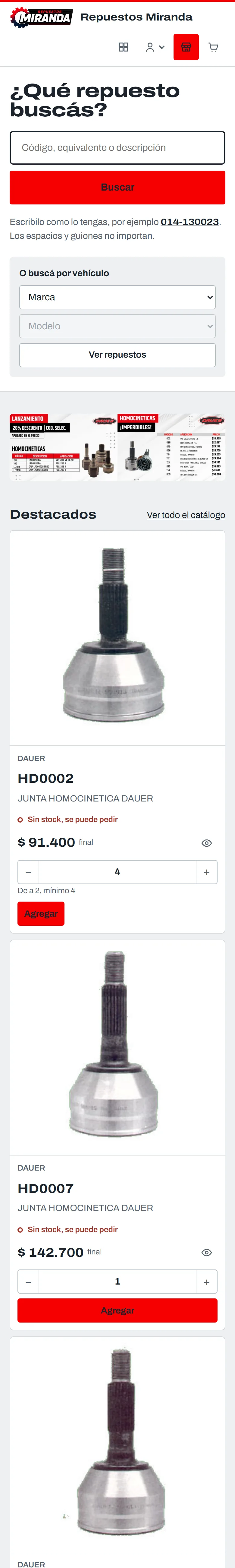Inicio de la tienda online