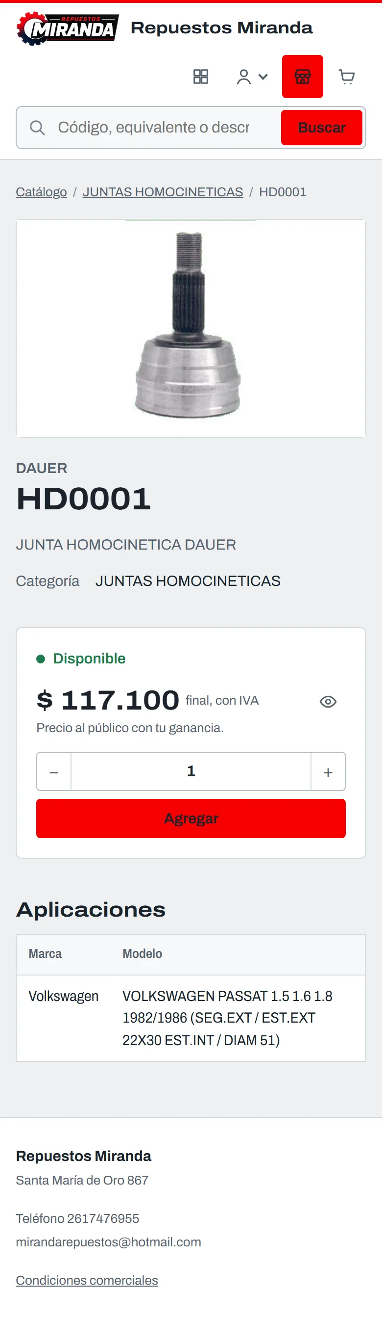 Ficha de producto en la tienda